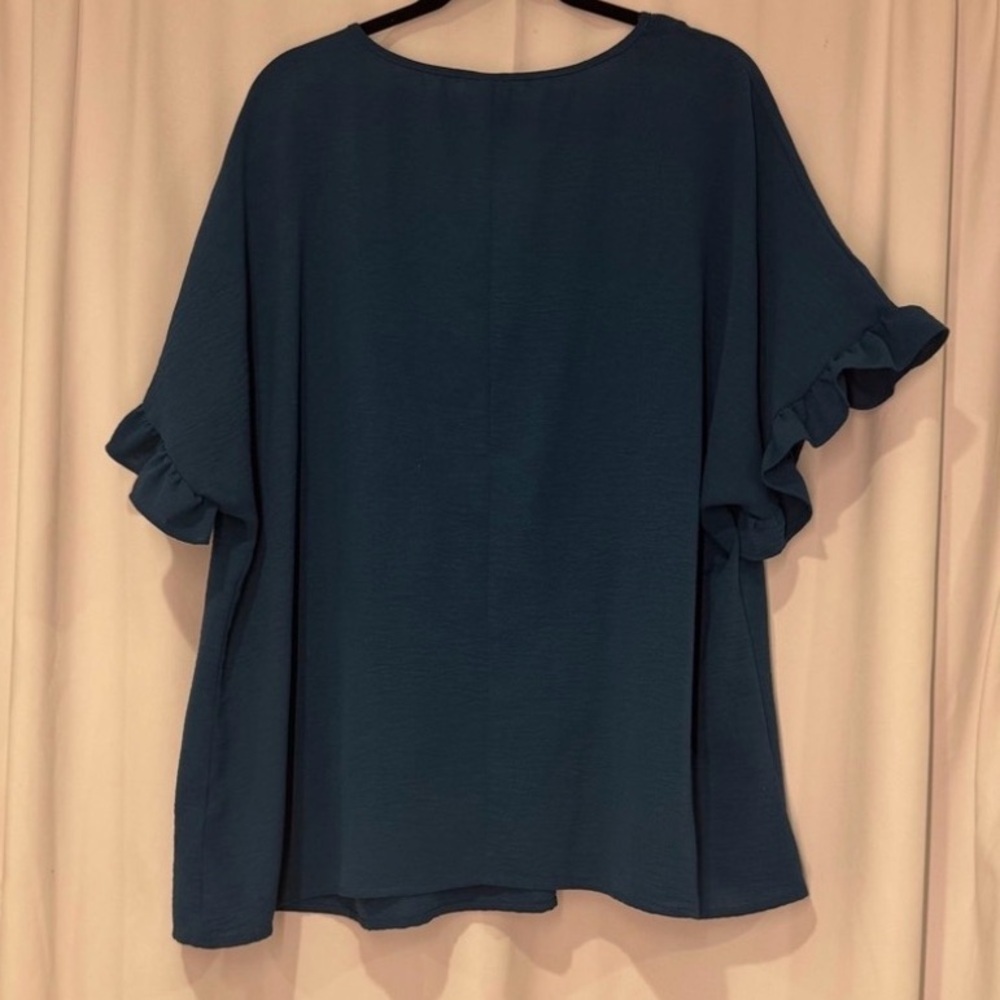 Elegant Teal Ruffle Sleeve Emery Rose Blouse - Picture 3 of 3